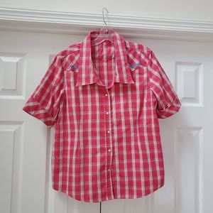Bit & Bridle Pink Plaid Pearl Snap Western Shirt